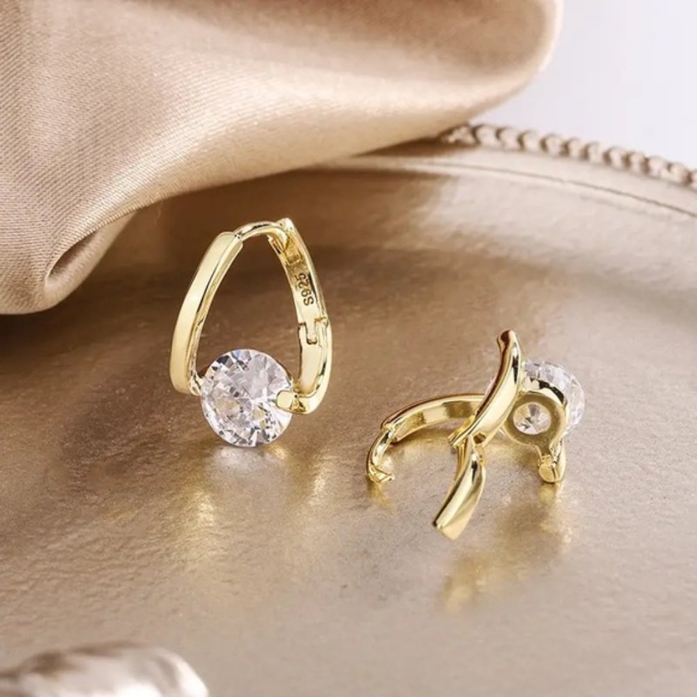 S925 Sterling Silver Love Heart Star White Zircon Earrings Wedding Engagement - Picture 6 of 6